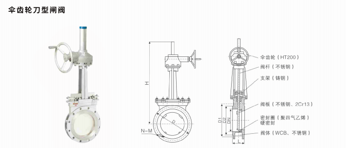 Bevel gear knife type gate valve